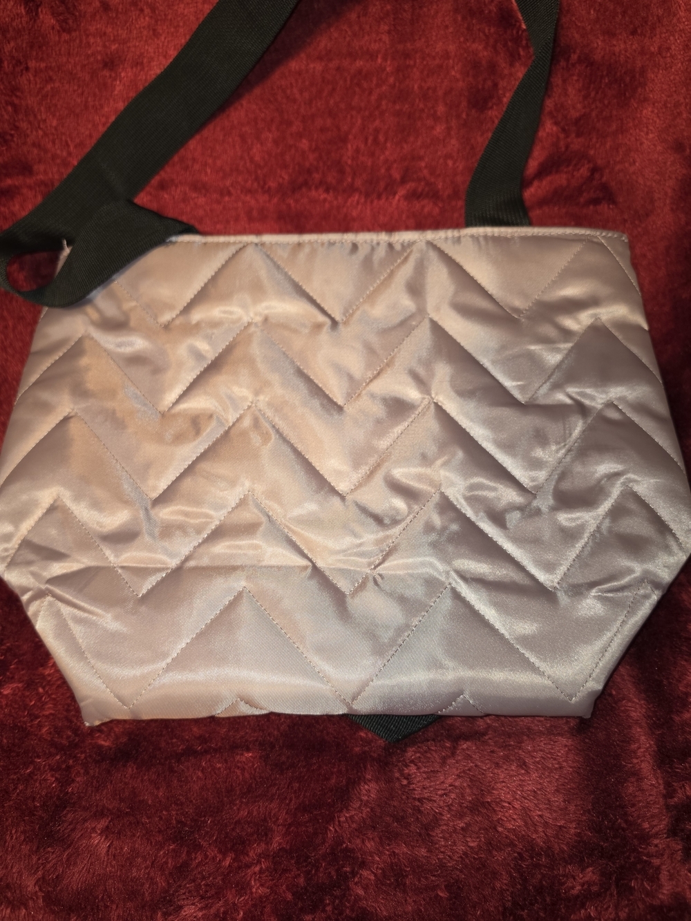 Adrienne Vittadini Quilted Satin Tote Bag with Black Straps - Blush Pink - Picture 2 of 4